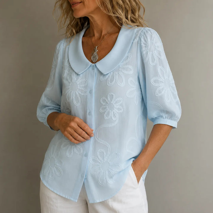 Fiora – Bluzka z teksturowanym kwiatowym wzorem i bufkami