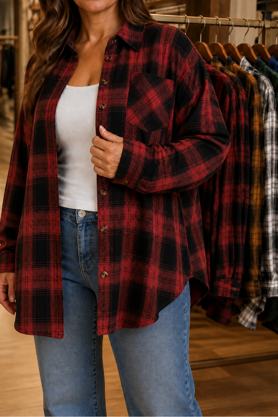 Overshirt &amp; Co – Oversized Koszula Flanelowa w Kratę Buffalo