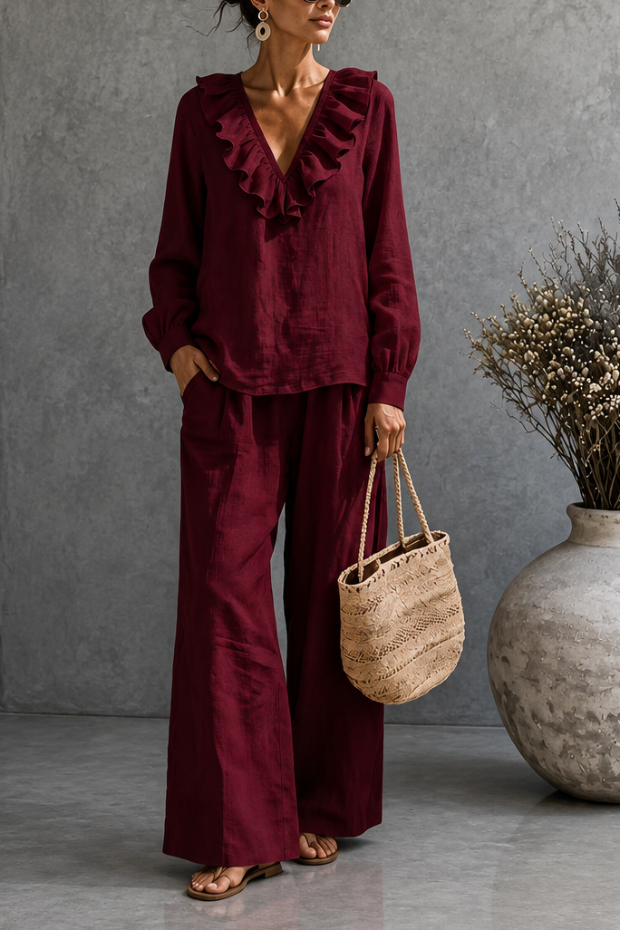 Wearbella – Komplet z szerokimi nogawkami i dekoltem w serek