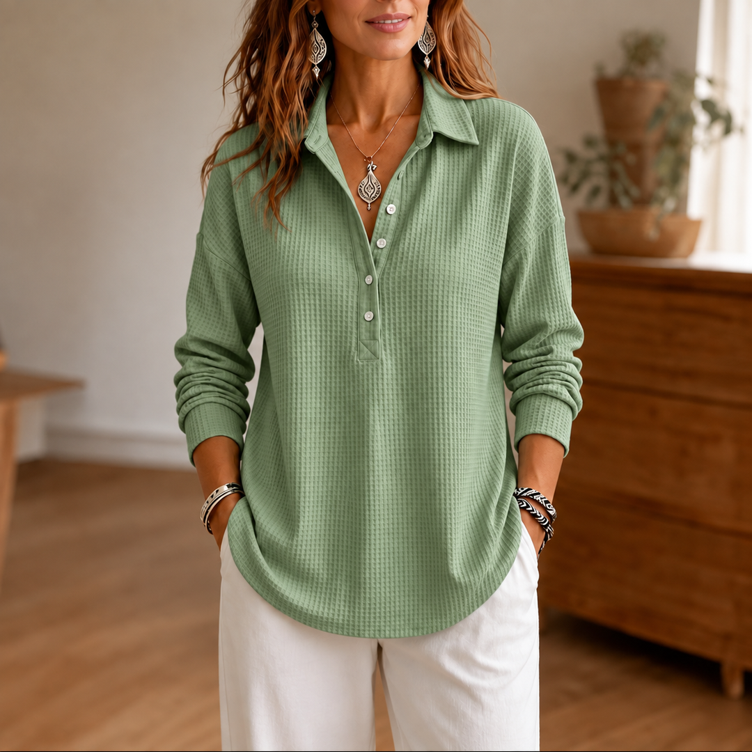 Wearbella – Sweter z kołnierzykiem i guzikiem z dzianiny waffle