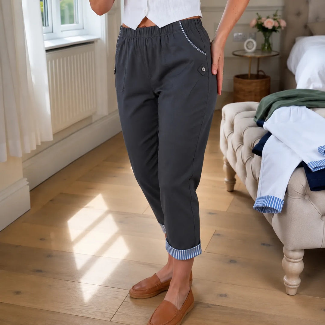 Wearbella – Spodnie 7/8 z paskiem w prążki i elastycznym pasem dla kobiet