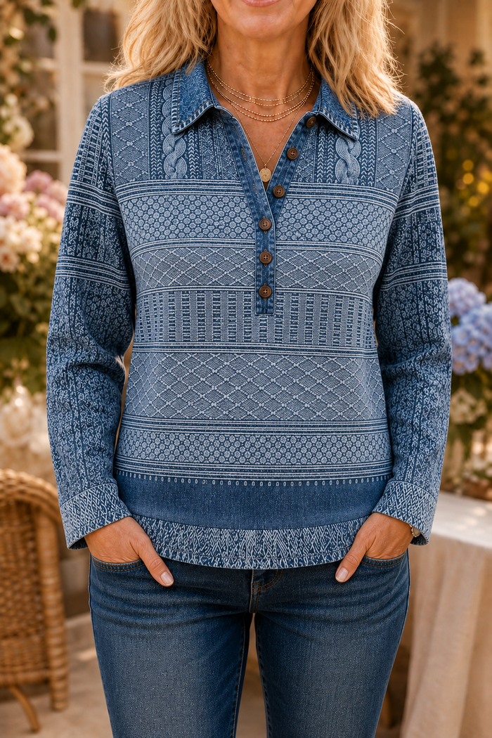 Layerlyn – Bluzka dzianinowa z denimu w patchworkowym wzorze