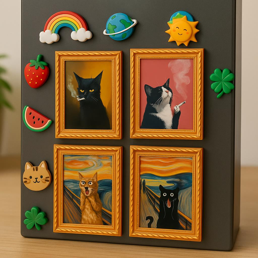 Meowments - Dekoracyjne Magnesy Ramkowe z Kotami
