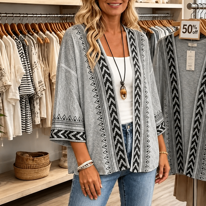 Wearbella – Kardigan z otwartym przodem w retro geometryczny wzór