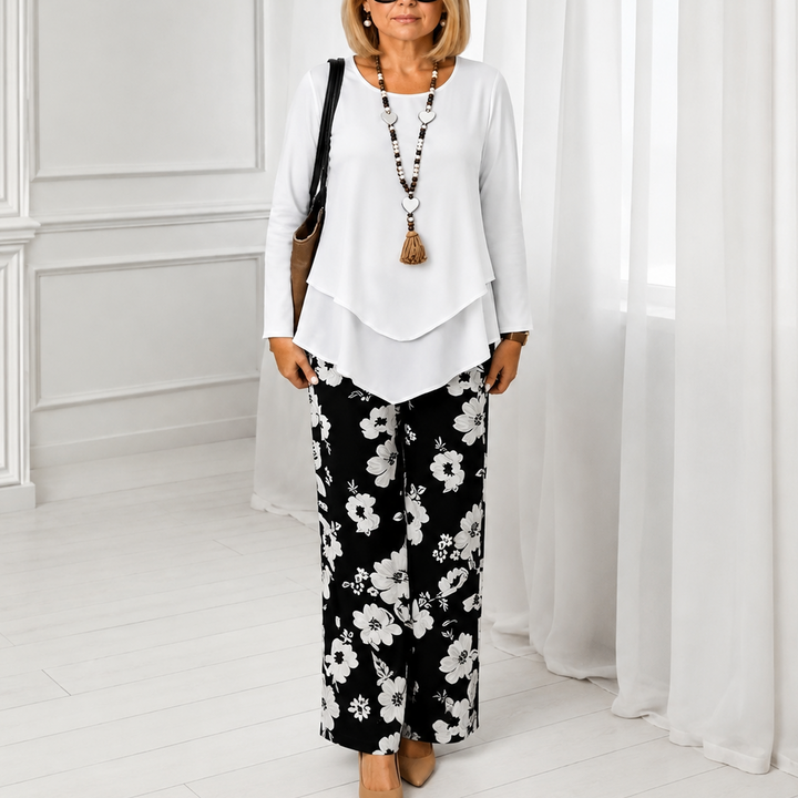 Wearbella – Zestaw z podwójną warstwą: top i kwieciste spodnie szerokie