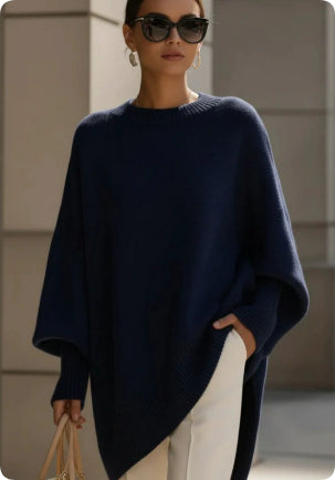 Gruby sweter damski oversize z okrągłym dekoltem