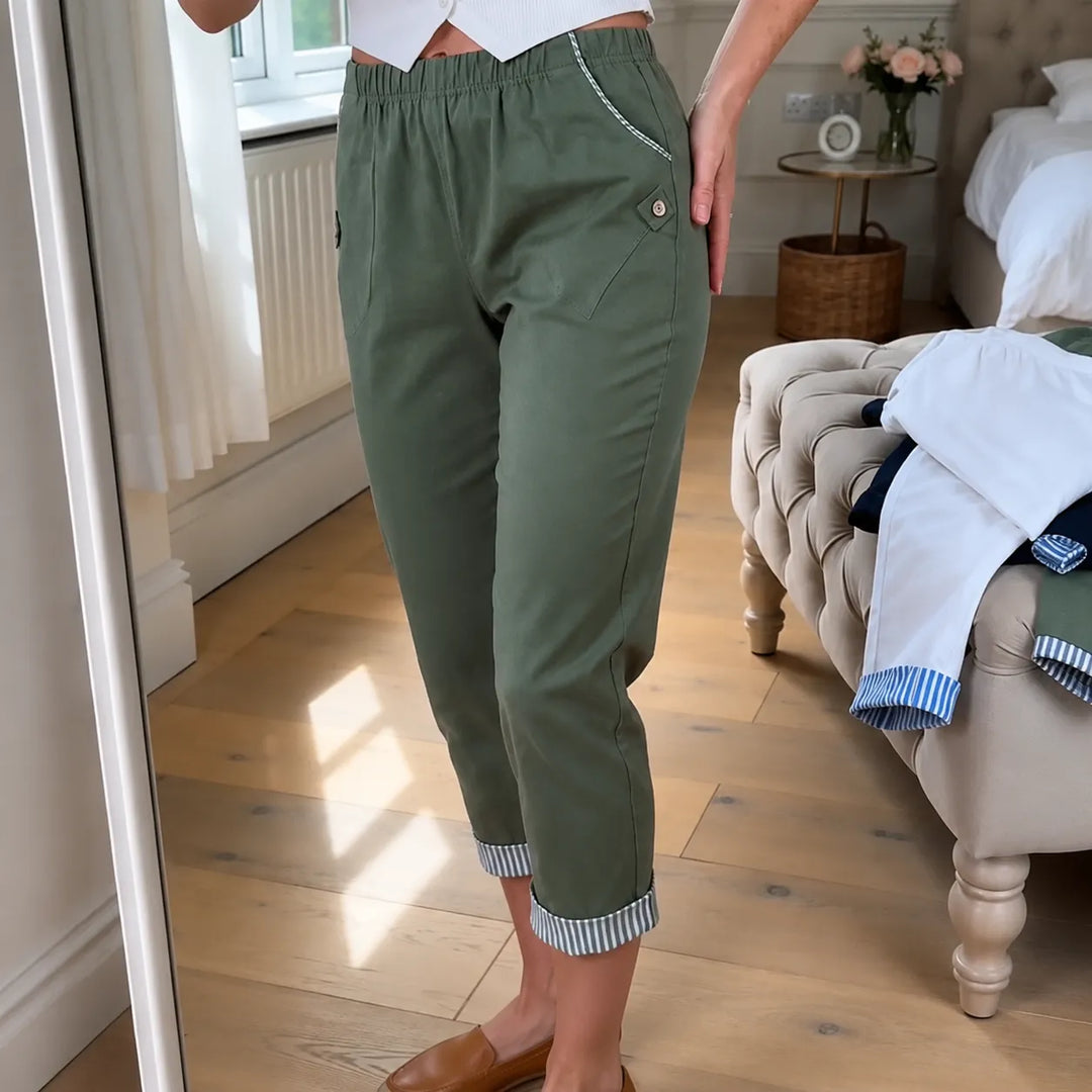 Wearbella – Spodnie 7/8 z paskiem w prążki i elastycznym pasem dla kobiet