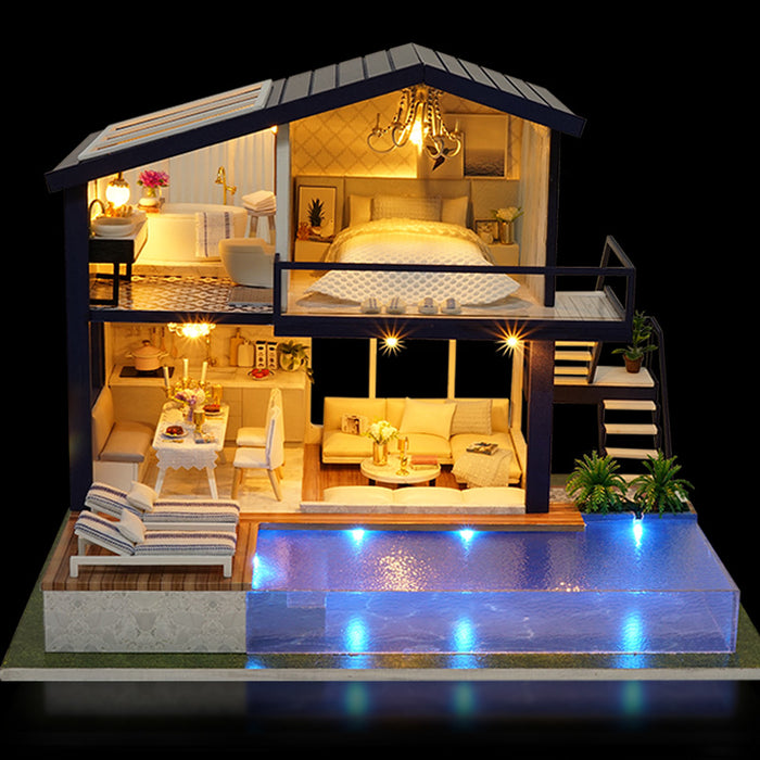 Luminari Miniaturowy domek do złożenia z basenem i oświetleniem