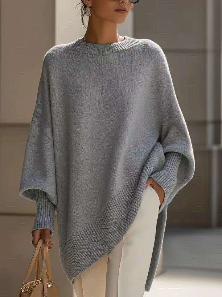 Gruby sweter damski oversize z okrągłym dekoltem
