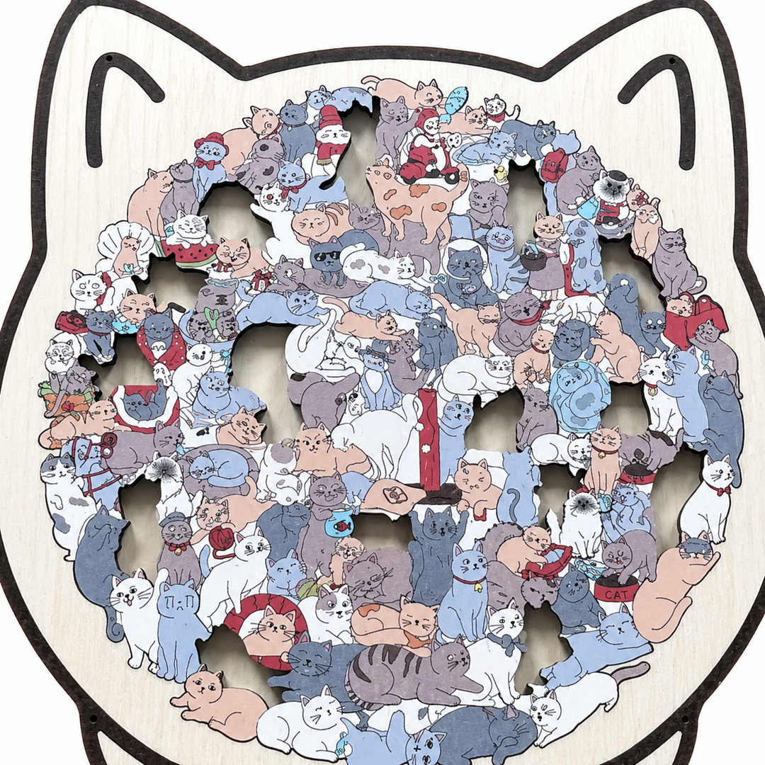 Purrzzle – Drewniana układanka w kształcie kota, 135 elementów