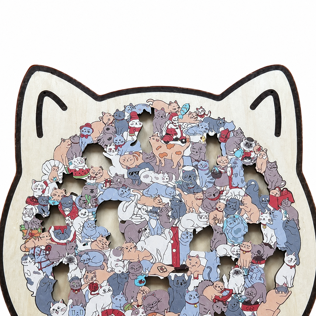 Purrzzle – Drewniana układanka w kształcie kota, 135 elementów