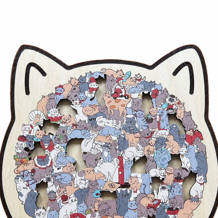 Purrzzle – Drewniana układanka w kształcie kota, 135 elementów