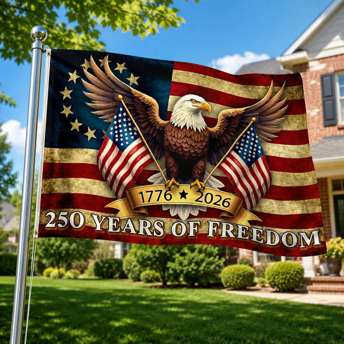 Eaglemark – 250 lat wolności Flaga Amerykańska, 1776-2026 Orzeł Bald Betsy Ross, na zewnątrz