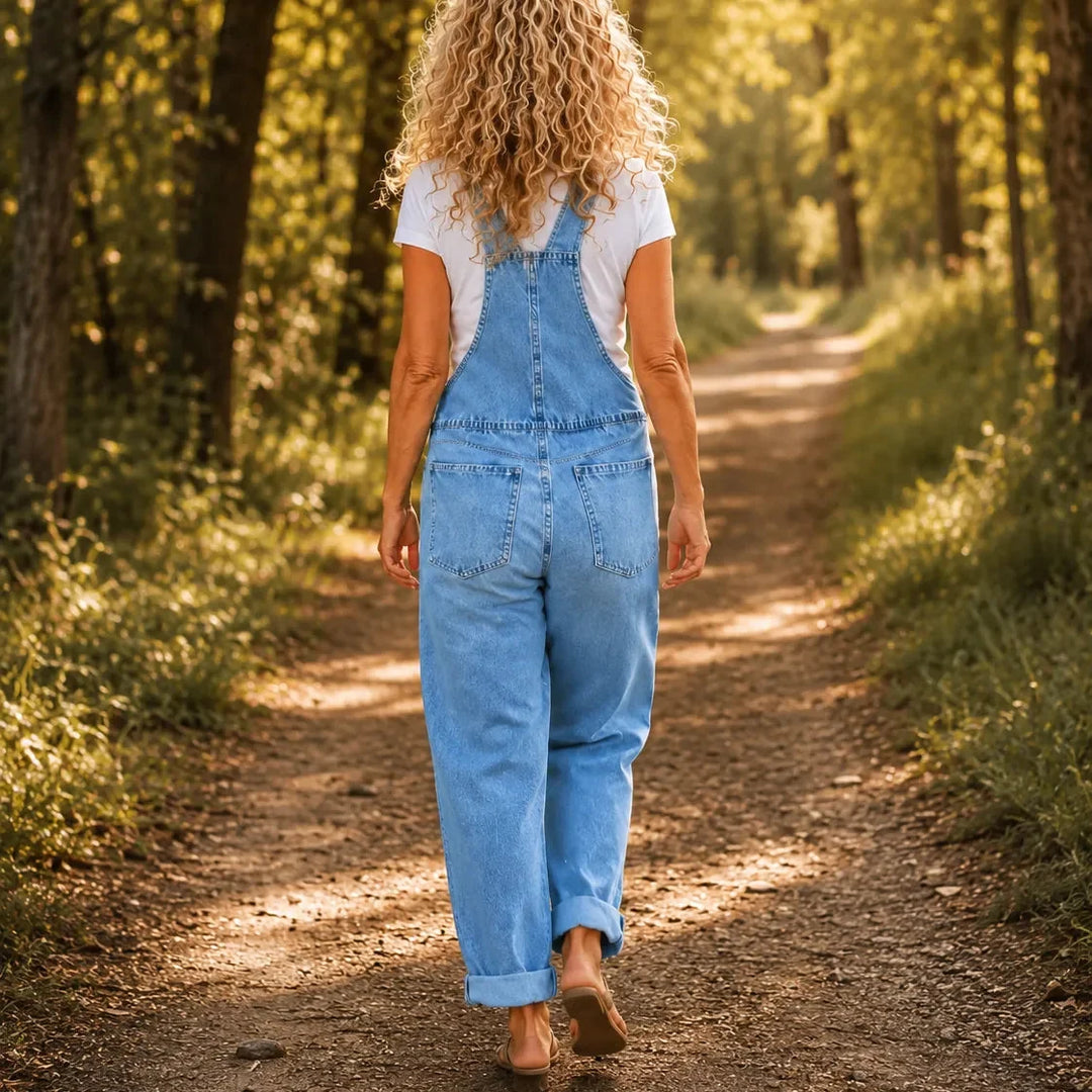 Lora – Vintage Ogrodniczki z Zapięciem na Guziki i Kieszeniami Naszytymi