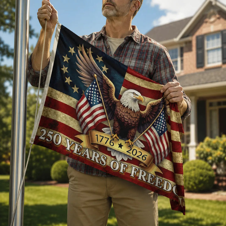 Eaglemark – 250 lat wolności Flaga Amerykańska, 1776-2026 Orzeł Bald Betsy Ross, na zewnątrz
