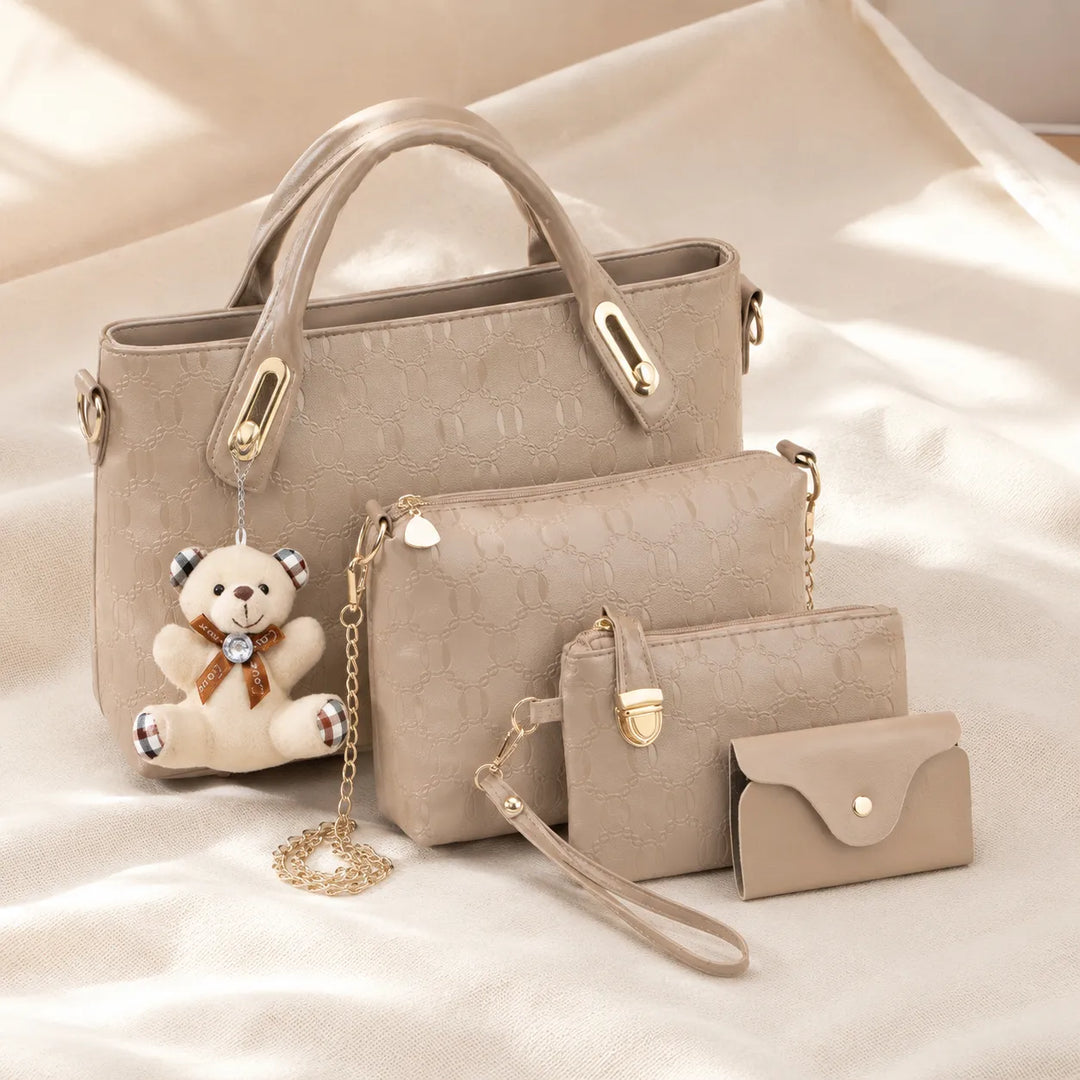 Belluna – Zestaw torebek skórzanych w 4 częściach, torba tote, torba crossbody, saszetka, etui na karty