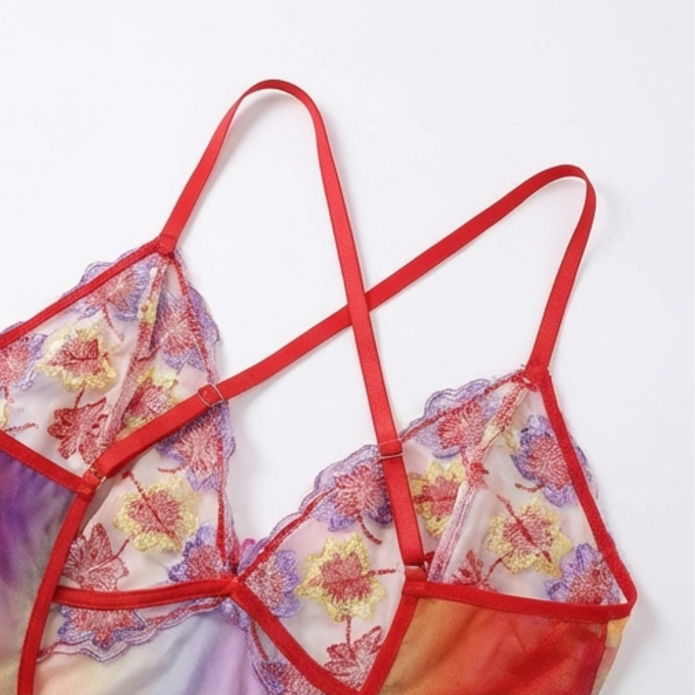 Floressa – Damska haftowana nocna koszula babydoll z kwiatowym wzorem
