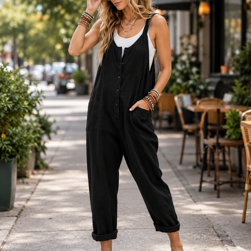Wearbella – Kombinezon bez rękawów z szerokimi nogawkami i kieszeniami