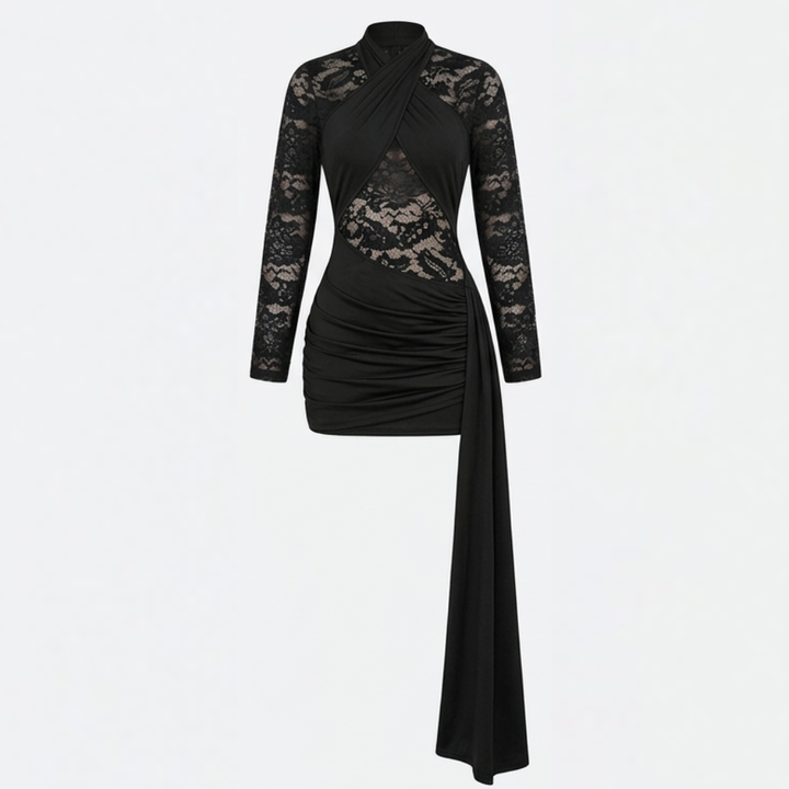 Velaire – Damska koronkowa sukienka mini bodycon z dekoltem na szyi