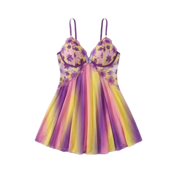 Floressa – Damska haftowana nocna koszula babydoll z kwiatowym wzorem