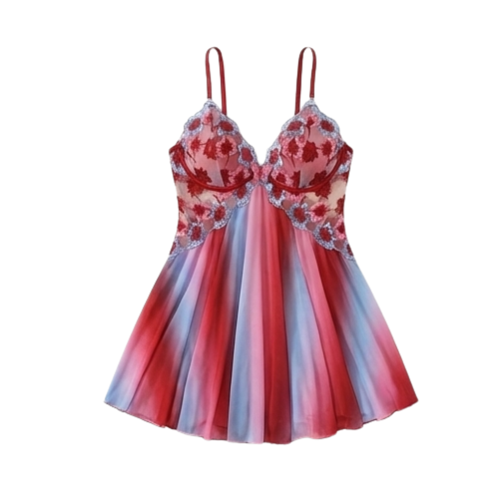 Floressa – Damska haftowana nocna koszula babydoll z kwiatowym wzorem