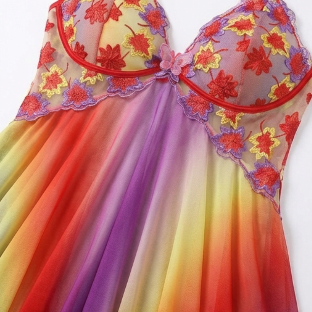 Floressa – Damska haftowana nocna koszula babydoll z kwiatowym wzorem