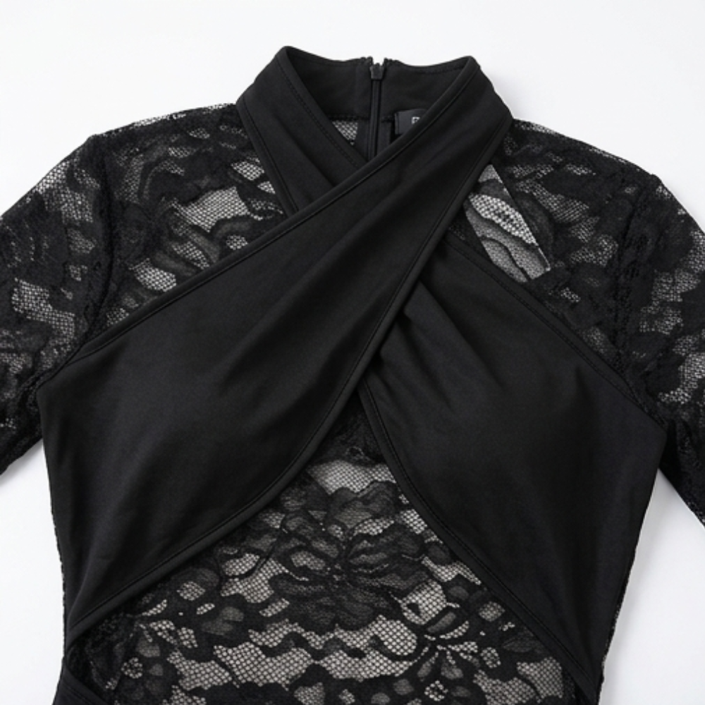 Velaire – Damska koronkowa sukienka mini bodycon z dekoltem na szyi
