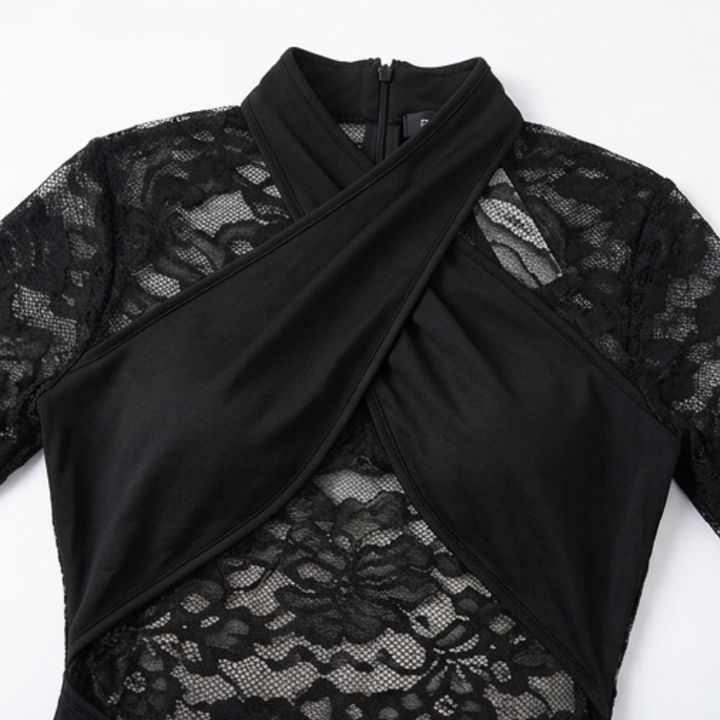 Velaire – Damska koronkowa sukienka mini bodycon z dekoltem na szyi