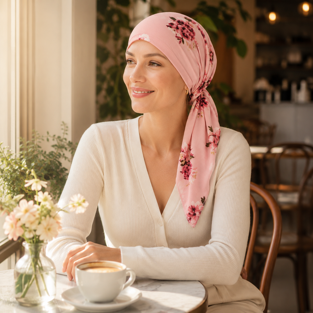 Florenza – Pre-związana chustka na głowę w kwiaty, miękka elastyczna, 5 wzorów
