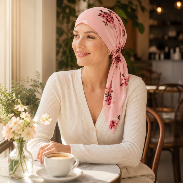 Florenza – Pre-związana chustka na głowę w kwiaty, miękka elastyczna, 5 wzorów