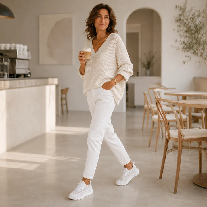 Stelline – Sneakers na platformie z siateczki w gwiazdki dla kobiet, oddychające białe