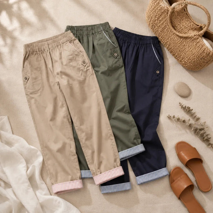 Wearbella – Spodnie 7/8 z paskiem w prążki i elastycznym pasem dla kobiet