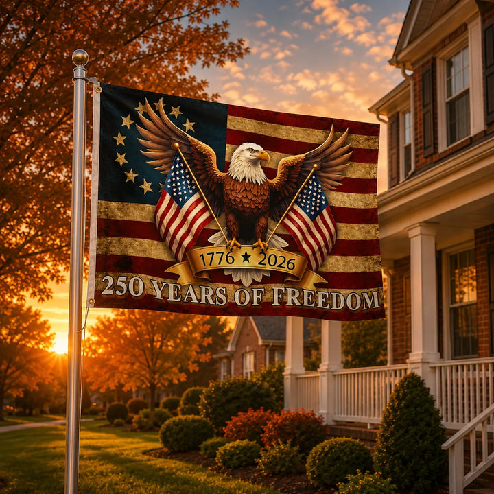 Eaglemark – 250 lat wolności Flaga Amerykańska, 1776-2026 Orzeł Bald Betsy Ross, na zewnątrz