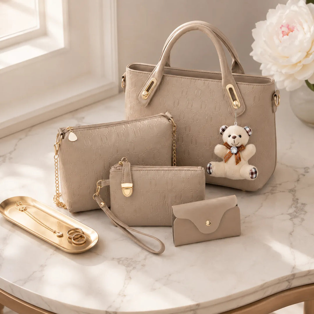 Belluna – Zestaw torebek skórzanych w 4 częściach, torba tote, torba crossbody, saszetka, etui na karty