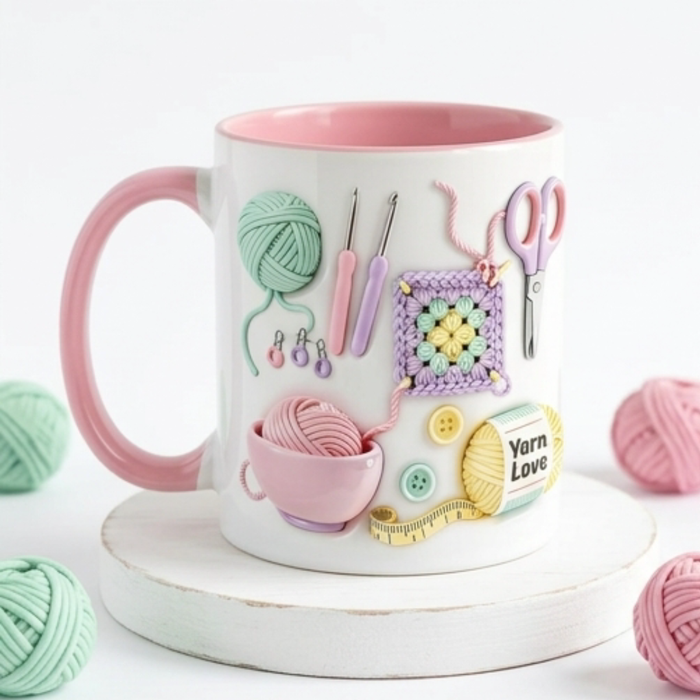 Yarnlove – kubek do rękodzieła 3D dla dziewiarek i szydełkujących