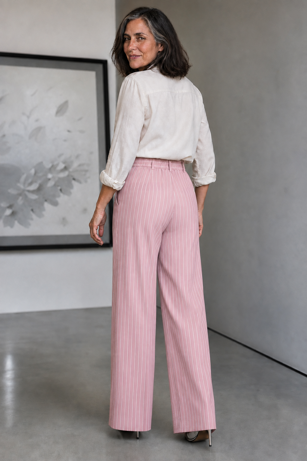 Longline – Spodnie w paski w stylu high-waist z szerokimi nogawkami
