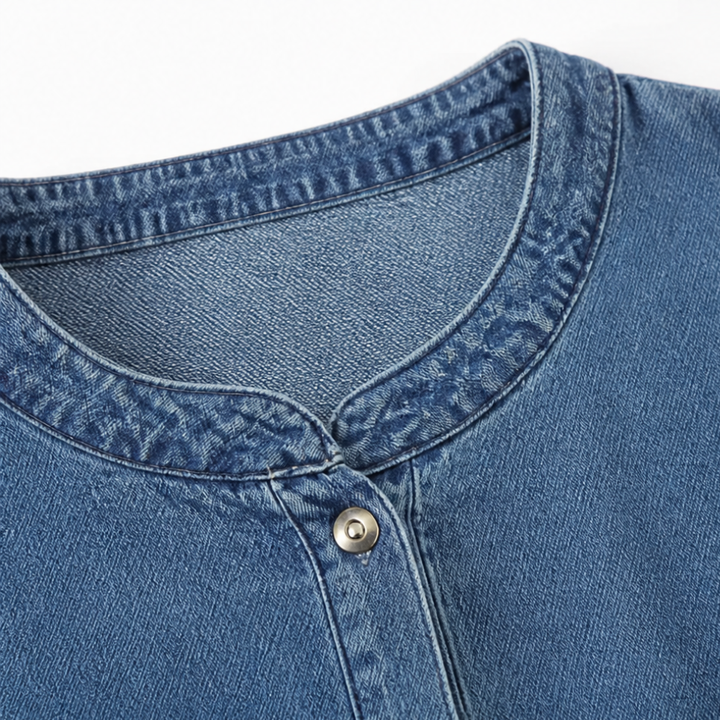 Denara – Sukienka maxi z denimu z lanternowymi rękawami i półguzikami