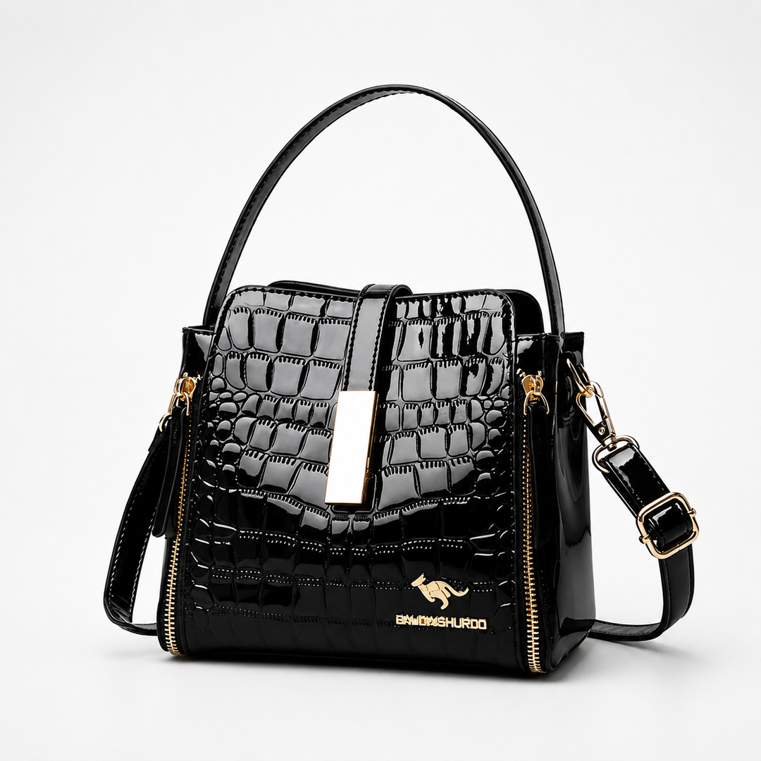 Velora – Torebka crossbody z połyskującym tłoczeniem krokodyla i złotymi akcesoriami