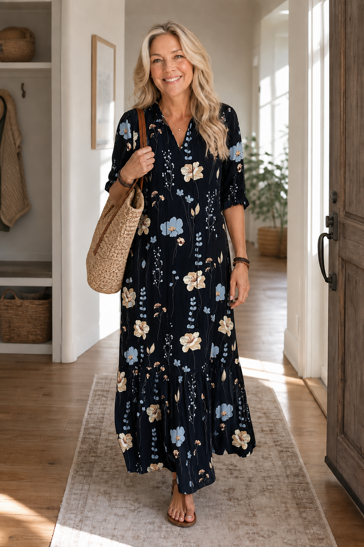 Wearbella – Sukienka maxi z kwiatowym wzorem i kołnierzem