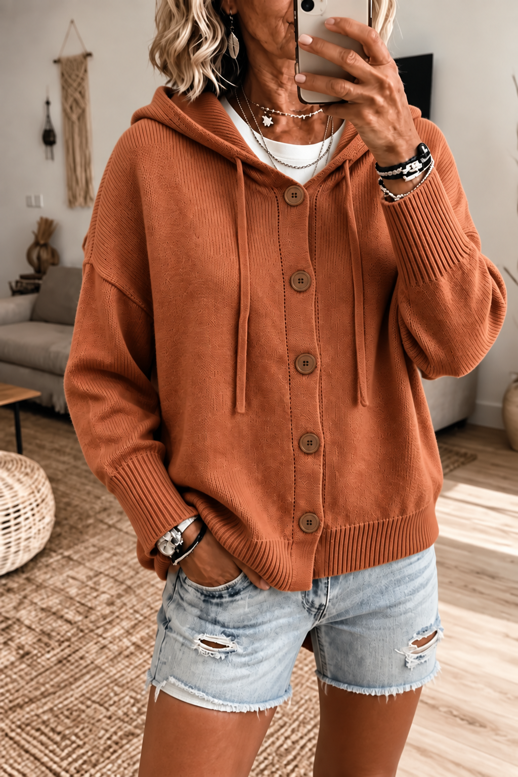 Wearbella – Kardigan z kapturem i prążkowanym dzianiną ze sznurkiem