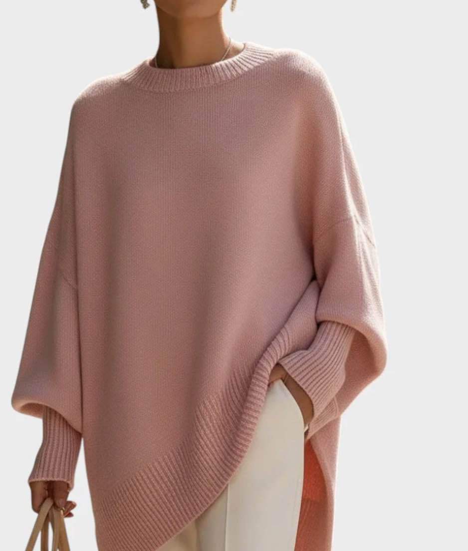 Gruby sweter damski oversize z okrągłym dekoltem