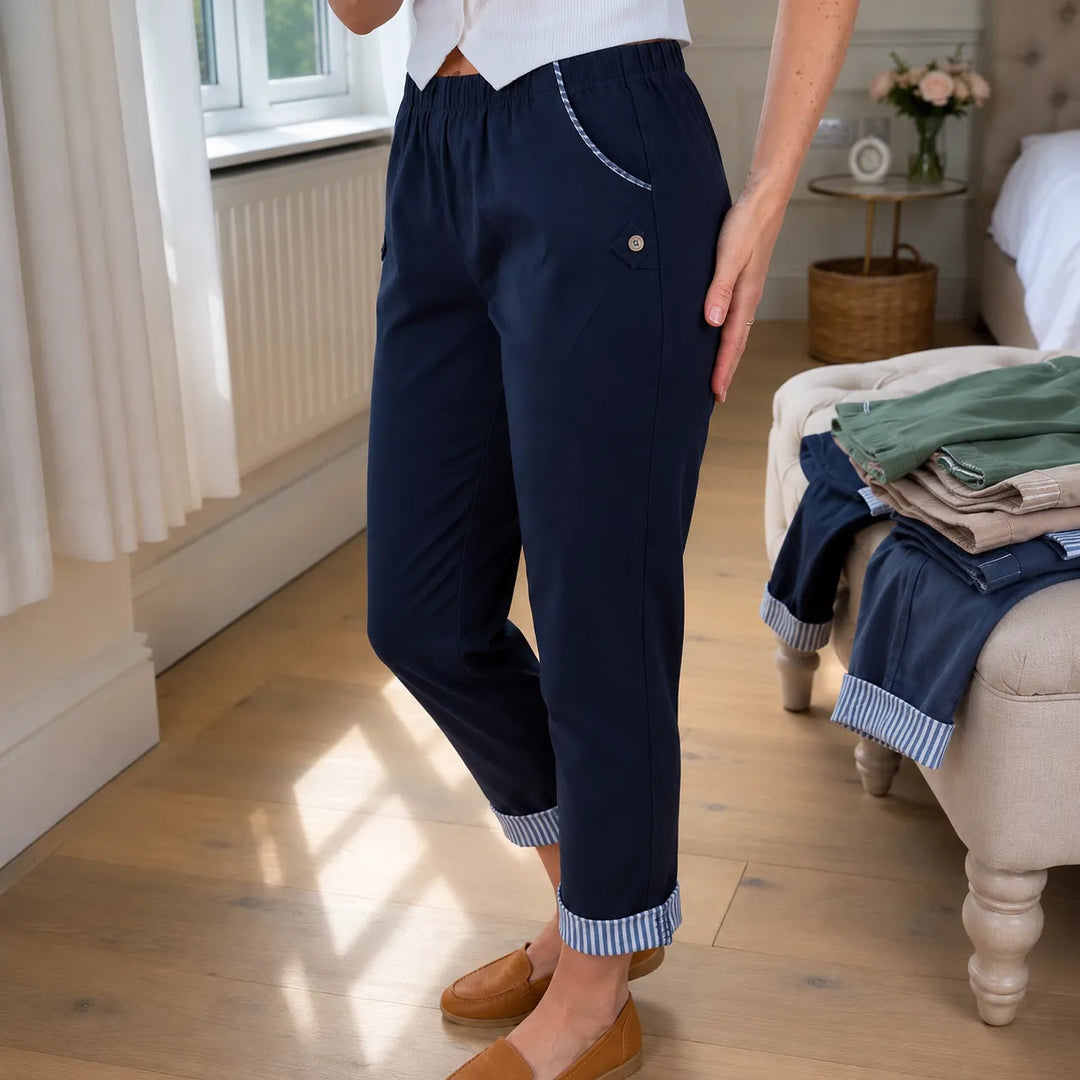 Wearbella – Spodnie 7/8 z paskiem w prążki i elastycznym pasem dla kobiet