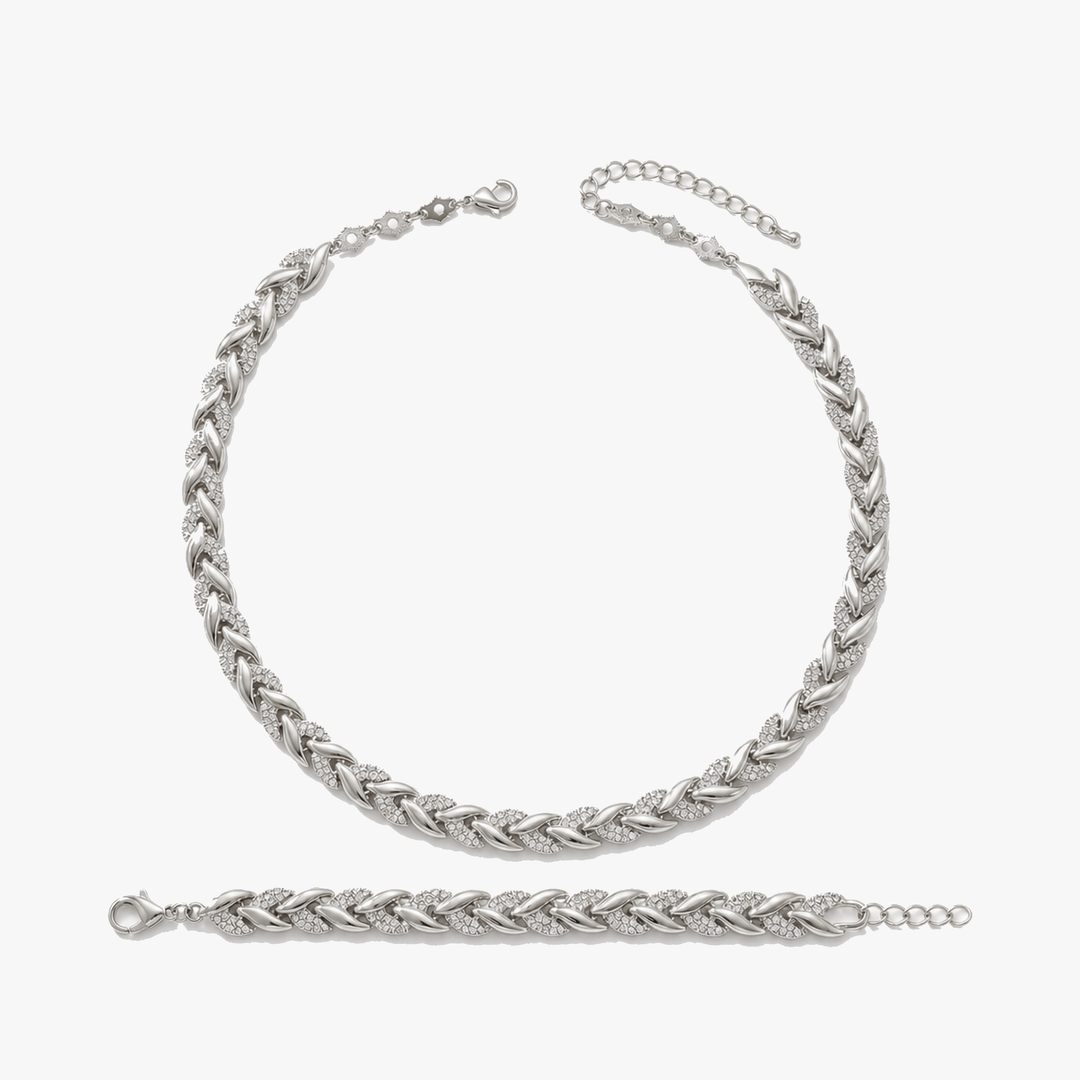 Levara - Zestaw naszyjnika i bransoletki z błyszczącymi liśćmi