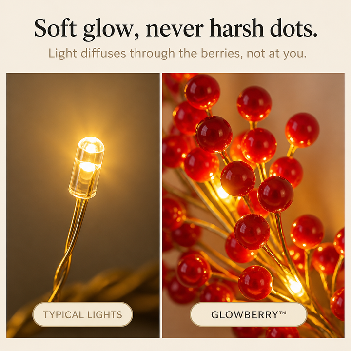 Glowberry – Wianek LED z ciepłym blaskiem rozproszonym przez owoce
