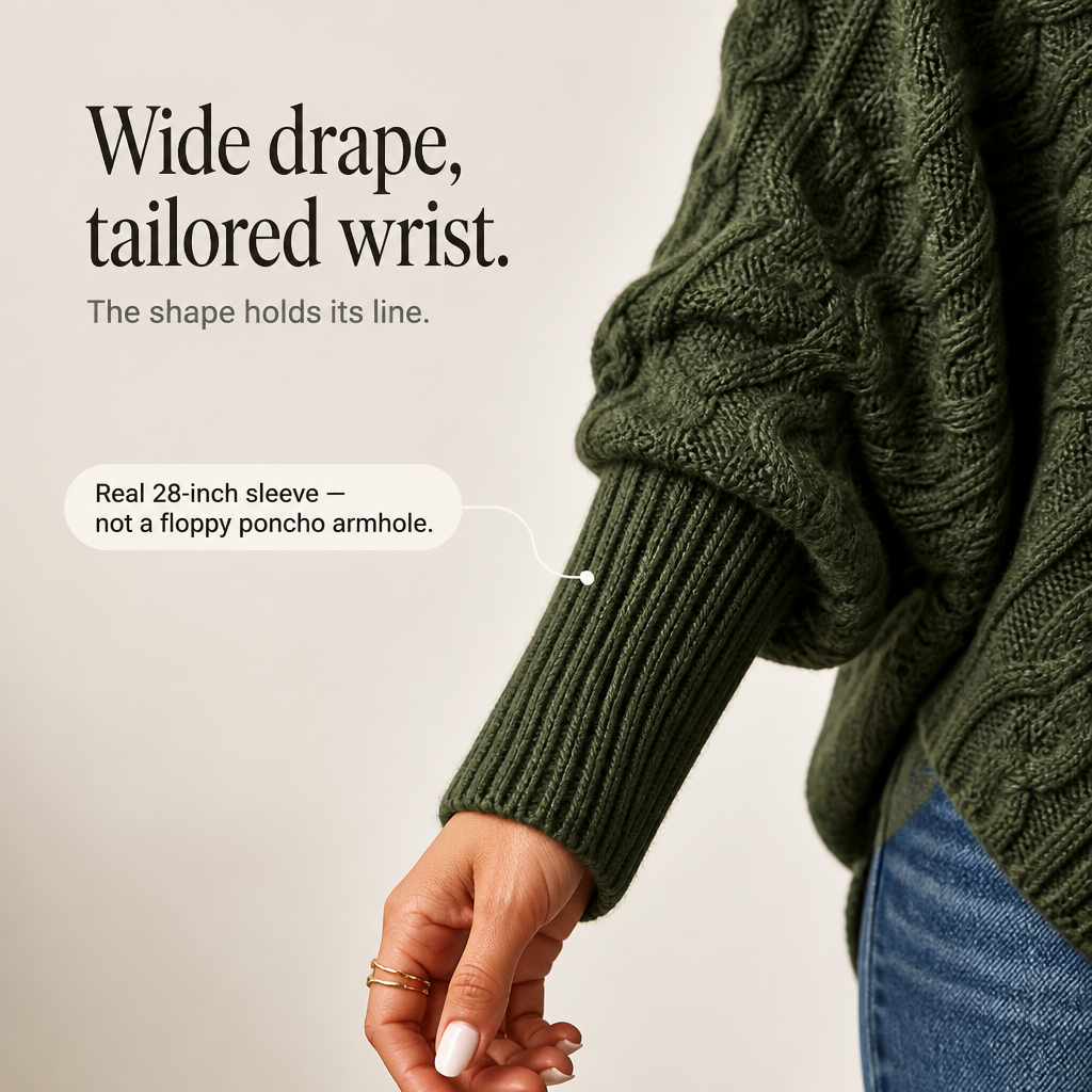 Cable &amp; Cove – Sweter Poncho z Golfem w Warkocze