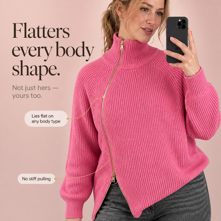 Wearbella – Asymetryczny Sweter z Zipperem i Żebrowanym Wzorem