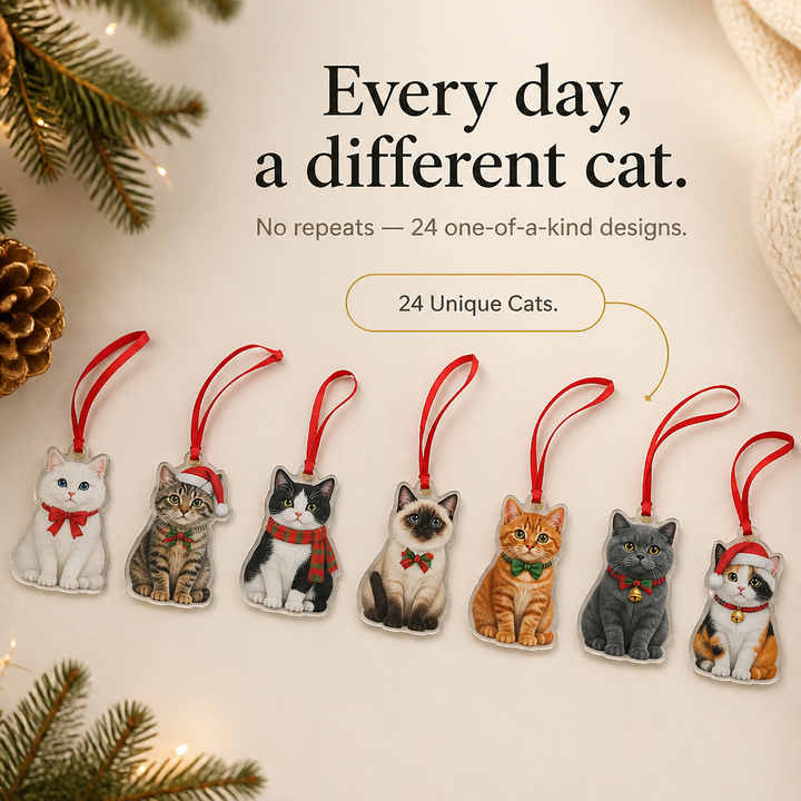 Jemioła Miau – 24 Akrylowe Ozdoby Świąteczne z Kotami