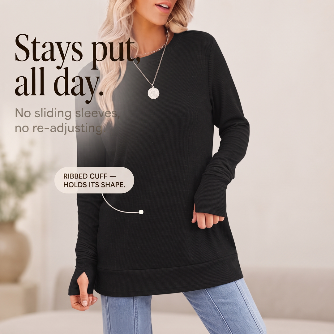 Cozelle – Sweter z otworami na kciuki i bocznymi rozporkami