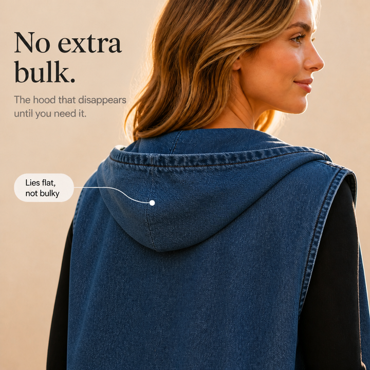 Wearbella – Oversized Kamizelka z Kapturem w Stylu Dżinsowym