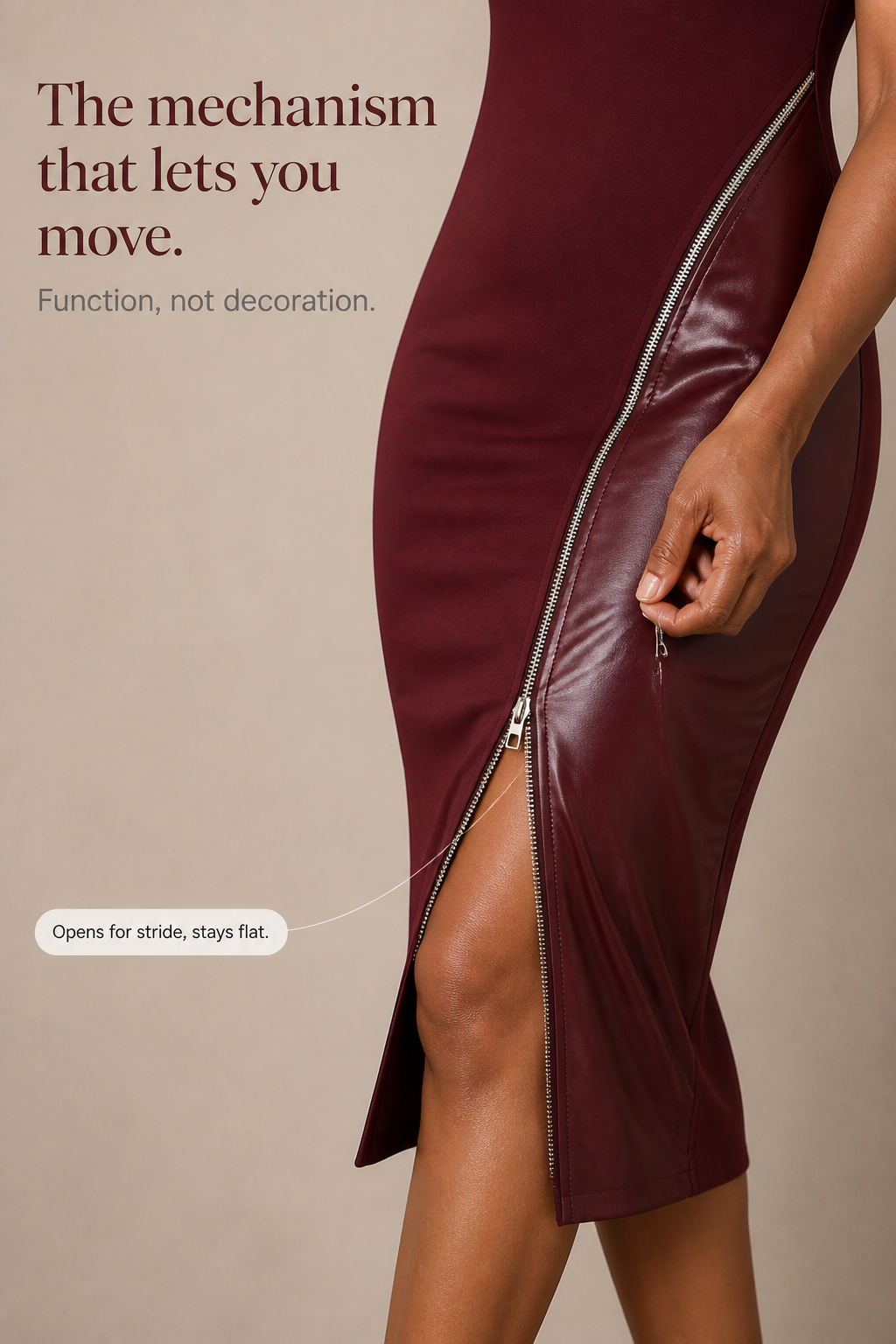 Sixpm – Sukienka bodycon z diagonalnym zamkiem i panelami z PU